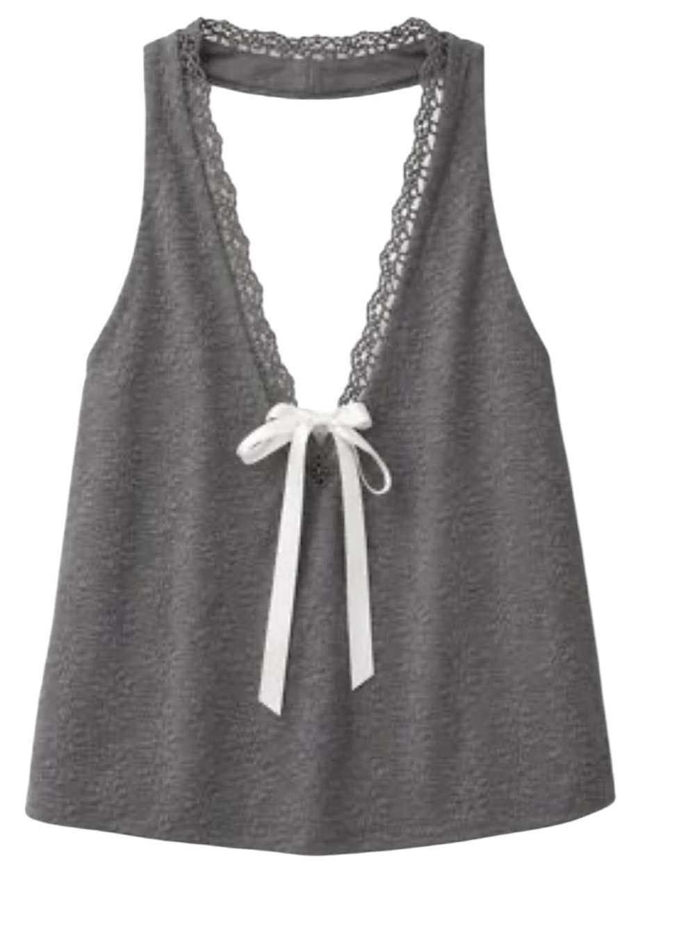 Wild Fable Gray Lace-Trim Tank with White Bow L